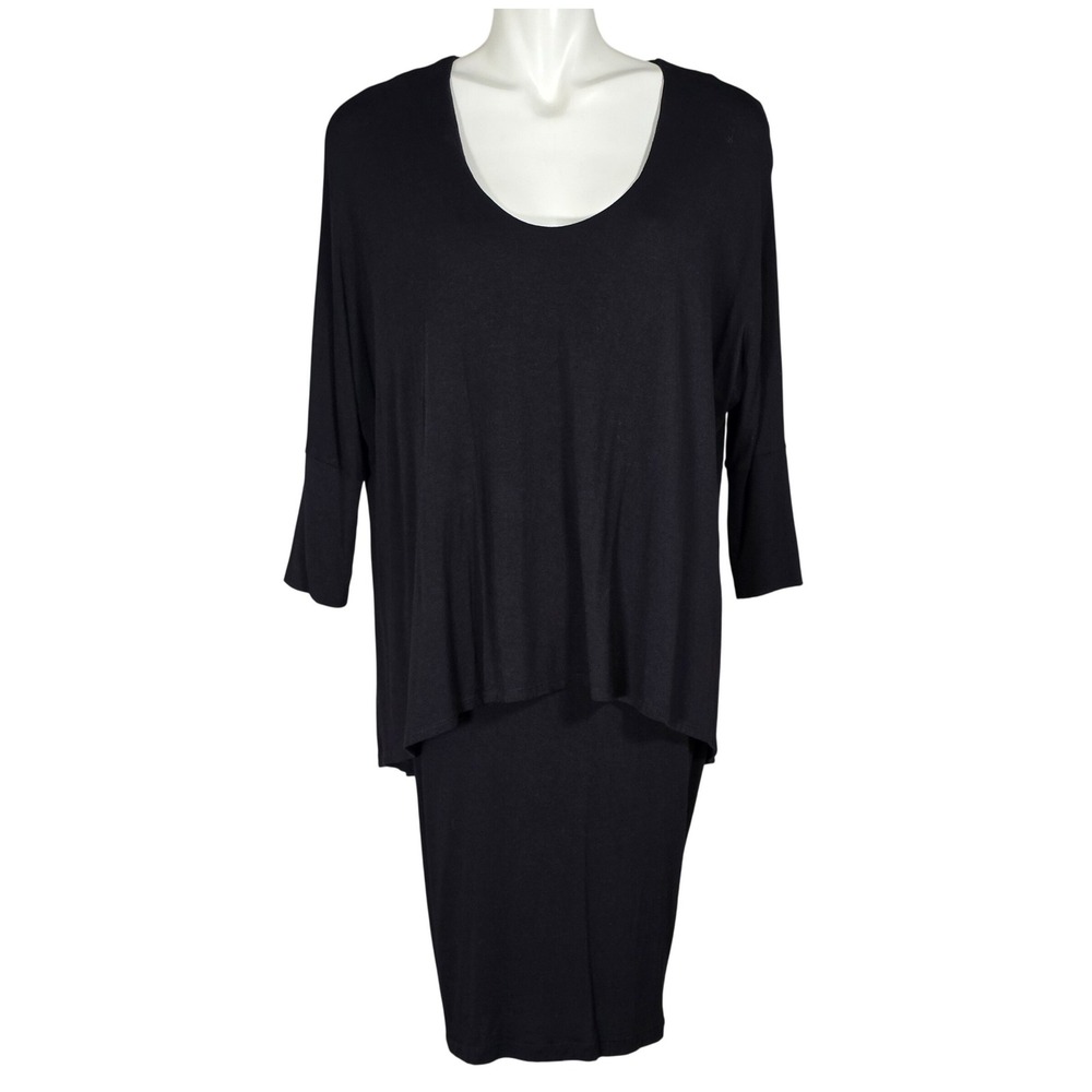 Lori Michaels Collection Women's Layered Tunic Style Knit Dress Black Medium
